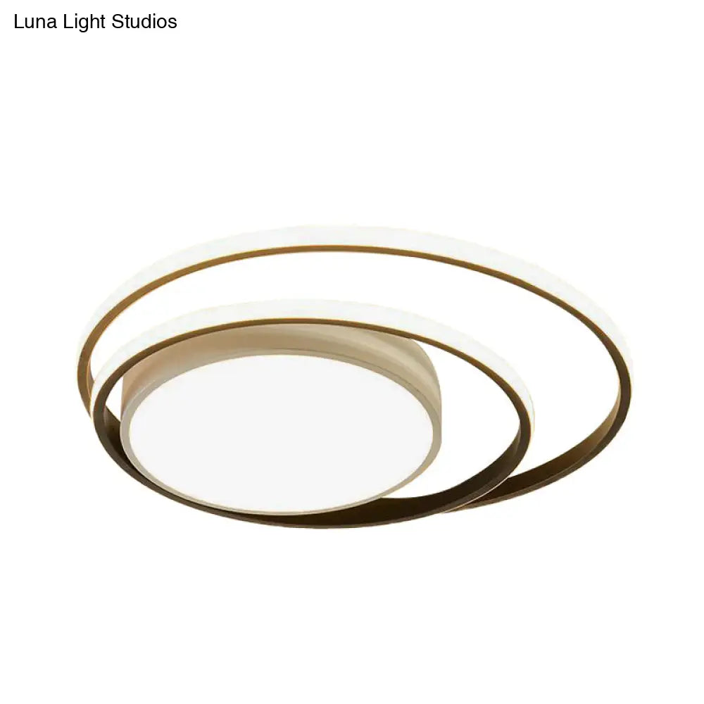 Led Bedroom Flush Mount Fixture With Dual Rings Acrylic Shade In Warm/White Light 16’/19.5’