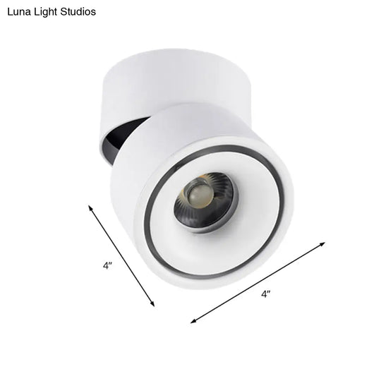 Led Bedroom Flush Mount Light In Round Metallic Shade Black/White Ceiling Fixture With Warm/White