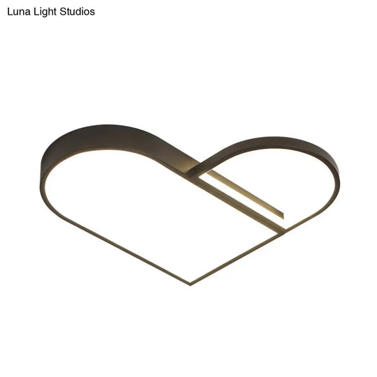 Led Bedroom Flush Mount Modern White/Black Lighting With Love Heart Metal Shade 19.5’/23.5’ Width
