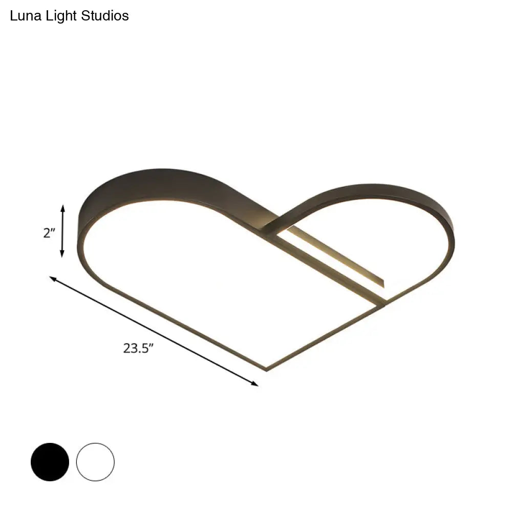 Led Bedroom Flush Mount Modern White/Black Lighting With Love Heart Metal Shade 19.5/23.5 Width