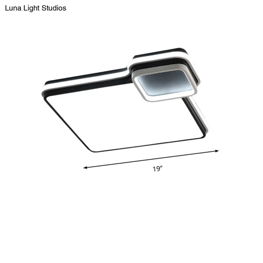 Led Bedroom Flushmount Lighting | 19’ Or 23’ Black & White Round/Square Shape Acrylic Shaded