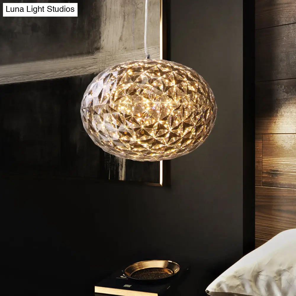 Led Bedside Pendant Lighting - Contemporary Grey Hanging Lamp With Ball Acrylic Shade 10’/12’ Width