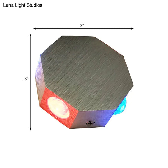 Led Beer Pub Wall Sconce: Modern Nickel Finish Fixture W/ Aluminum Hexagon Shade Colorful Light