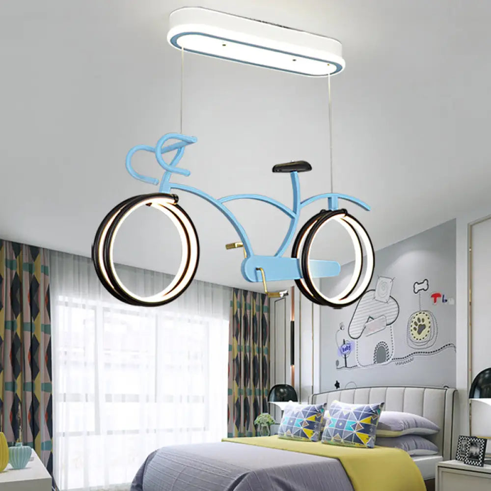 Led Bicycle Pendant Chandelier - Acrylic Kids Bedroom Light Fixture Blue