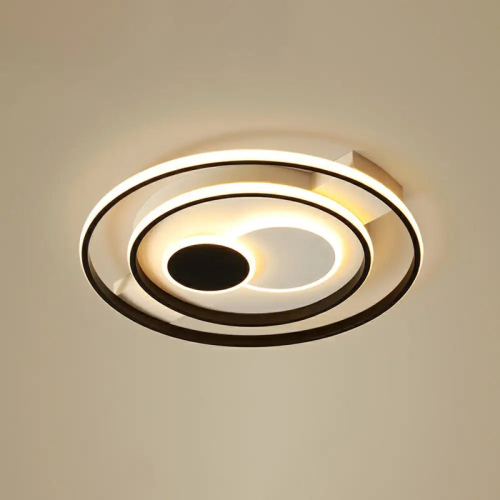 Led Black Flush Mount Ceiling Light For Bedroom - Simple Acrylic Circle Design / 16.5’