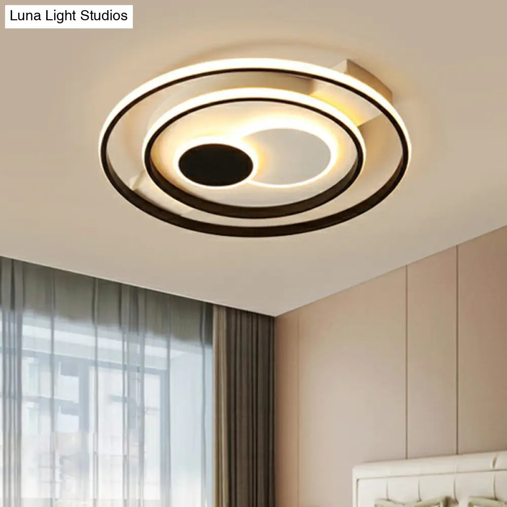 Led Black Flush Mount Ceiling Light For Bedroom - Simple Acrylic Circle Design