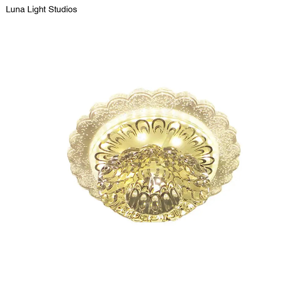 Led Blossom Flush Mount Crystal Ceiling Light Fixture - Warm/White For Hallway