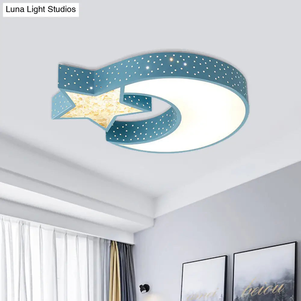 Led Blue/Green Moon And Star Ceiling Light For Kids Rooms With Acrylic Shade Blue