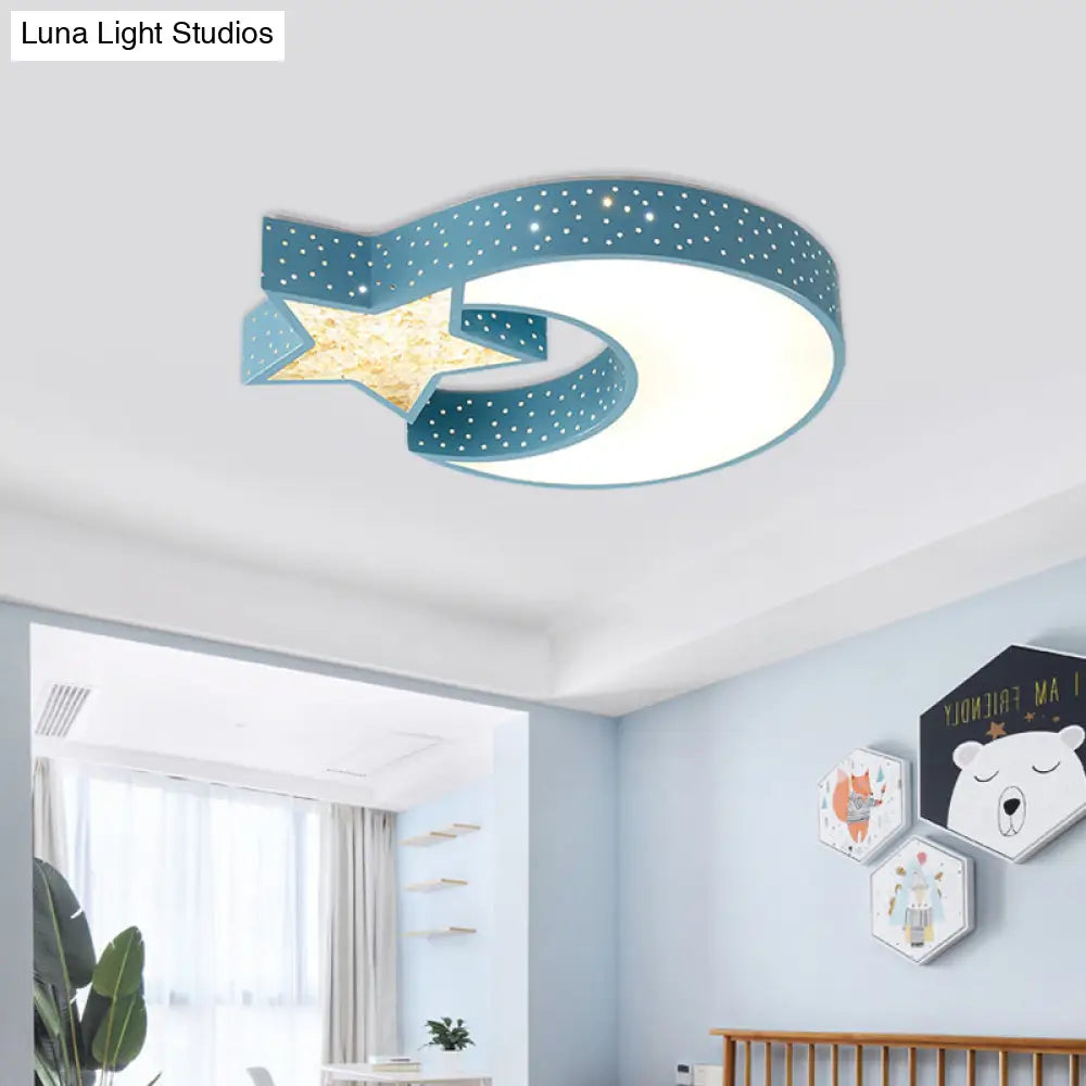 Led Blue/Green Moon And Star Ceiling Light For Kids Rooms With Acrylic Shade