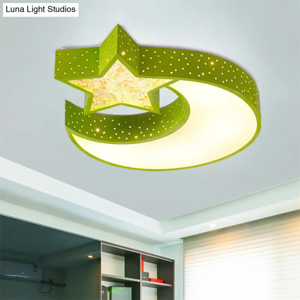 Led Blue/Green Moon And Star Ceiling Light For Kids Rooms With Acrylic Shade Green