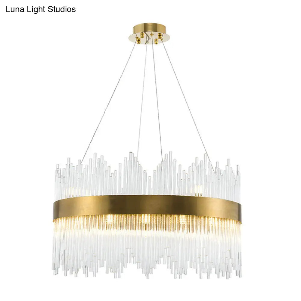 Led Crystal Rod Suspension Brass Chandelier Light With Waterfall Design - 25.5/31.5 Diameter