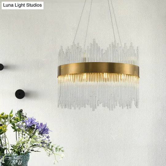 Led Crystal Rod Suspension Brass Chandelier Light With Waterfall Design - 25.5/31.5 Diameter