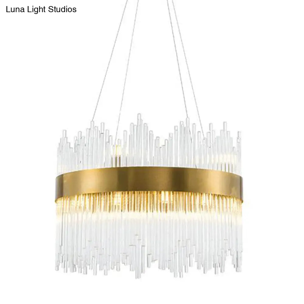 Led Crystal Rod Suspension Brass Chandelier Light With Waterfall Design - 25.5/31.5 Diameter