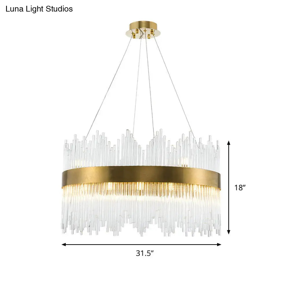 Led Crystal Rod Suspension Brass Chandelier Light With Waterfall Design - 25.5/31.5 Diameter