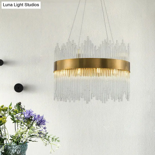 Led Brass Chandelier Light Fixture - Round Crystal Rod Suspension Waterfall Design 25.5’/31.5