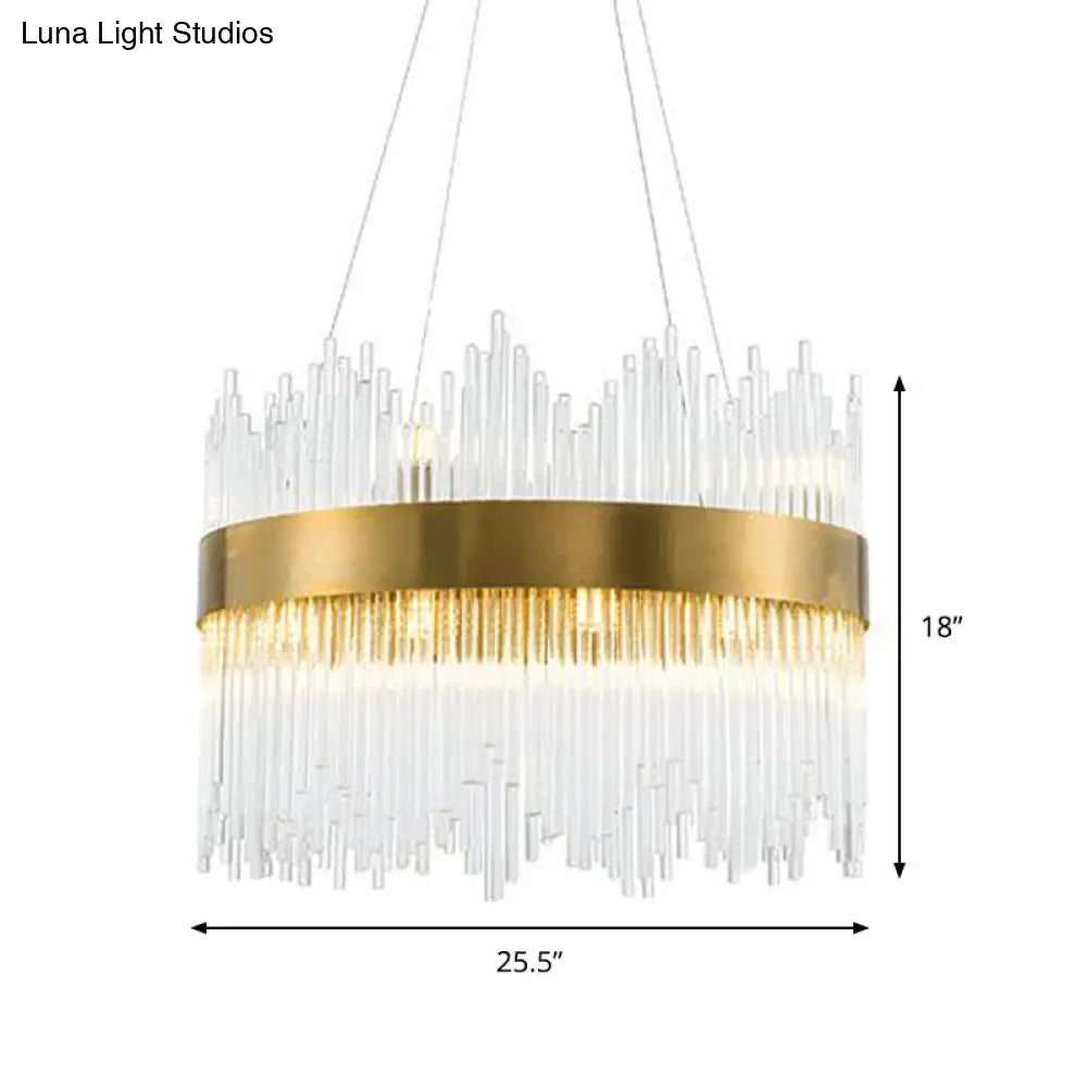 Led Crystal Rod Suspension Brass Chandelier Light With Waterfall Design - 25.5/31.5 Diameter