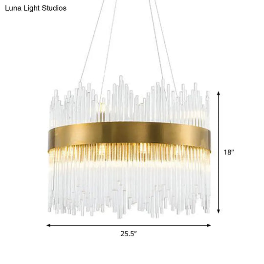 Led Crystal Rod Suspension Brass Chandelier Light With Waterfall Design - 25.5/31.5 Diameter