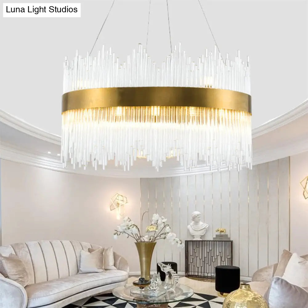 Led Crystal Rod Suspension Brass Chandelier Light With Waterfall Design - 25.5/31.5 Diameter