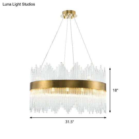 Led Brass Chandelier Light Fixture - Round Crystal Rod Suspension Waterfall Design 25.5’/31.5