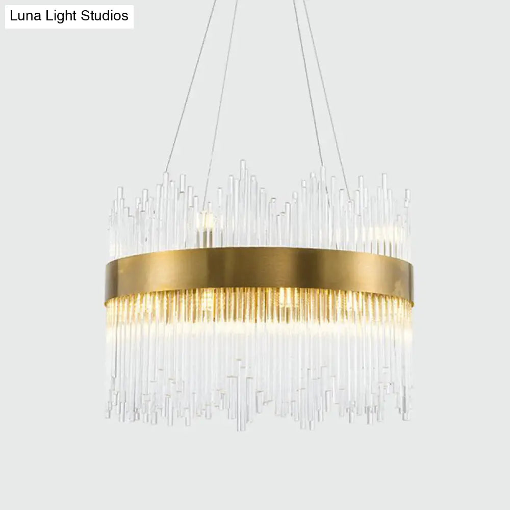 Led Crystal Rod Suspension Brass Chandelier Light With Waterfall Design - 25.5/31.5 Diameter