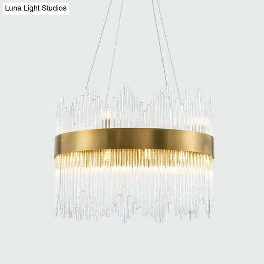 Led Crystal Rod Suspension Brass Chandelier Light With Waterfall Design - 25.5/31.5 Diameter