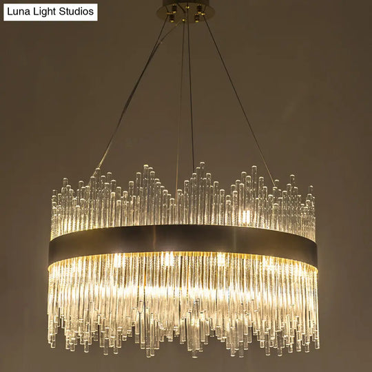 Led Crystal Rod Suspension Brass Chandelier Light With Waterfall Design - 25.5/31.5 Diameter