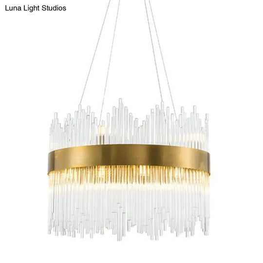 Led Brass Chandelier Light Fixture - Round Crystal Rod Suspension Waterfall Design 25.5’/31.5