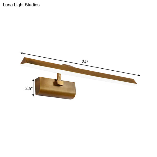 Led Brass Sconce Light Fixture For Bathroom - Linear Vanity Lamp In White/Warm/Natural 16/20/24 L