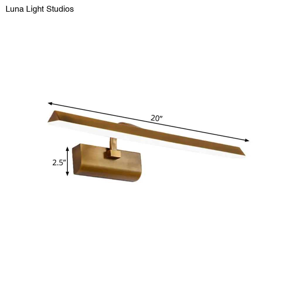 Led Brass Sconce Light Fixture For Bathroom - Linear Vanity Lamp In White/Warm/Natural 16/20/24 L