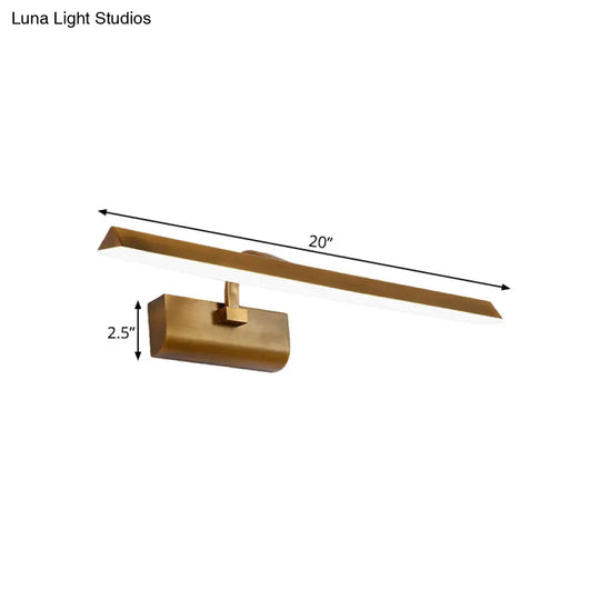 Led Brass Sconce Light Fixture For Bathroom - Linear Vanity Lamp In White/Warm/Natural 16/20/24 L