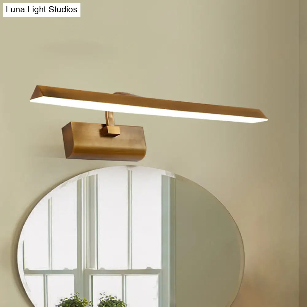 Led Brass Sconce Light Fixture For Bathroom - Linear Vanity Lamp In White/Warm/Natural 16/20/24 L