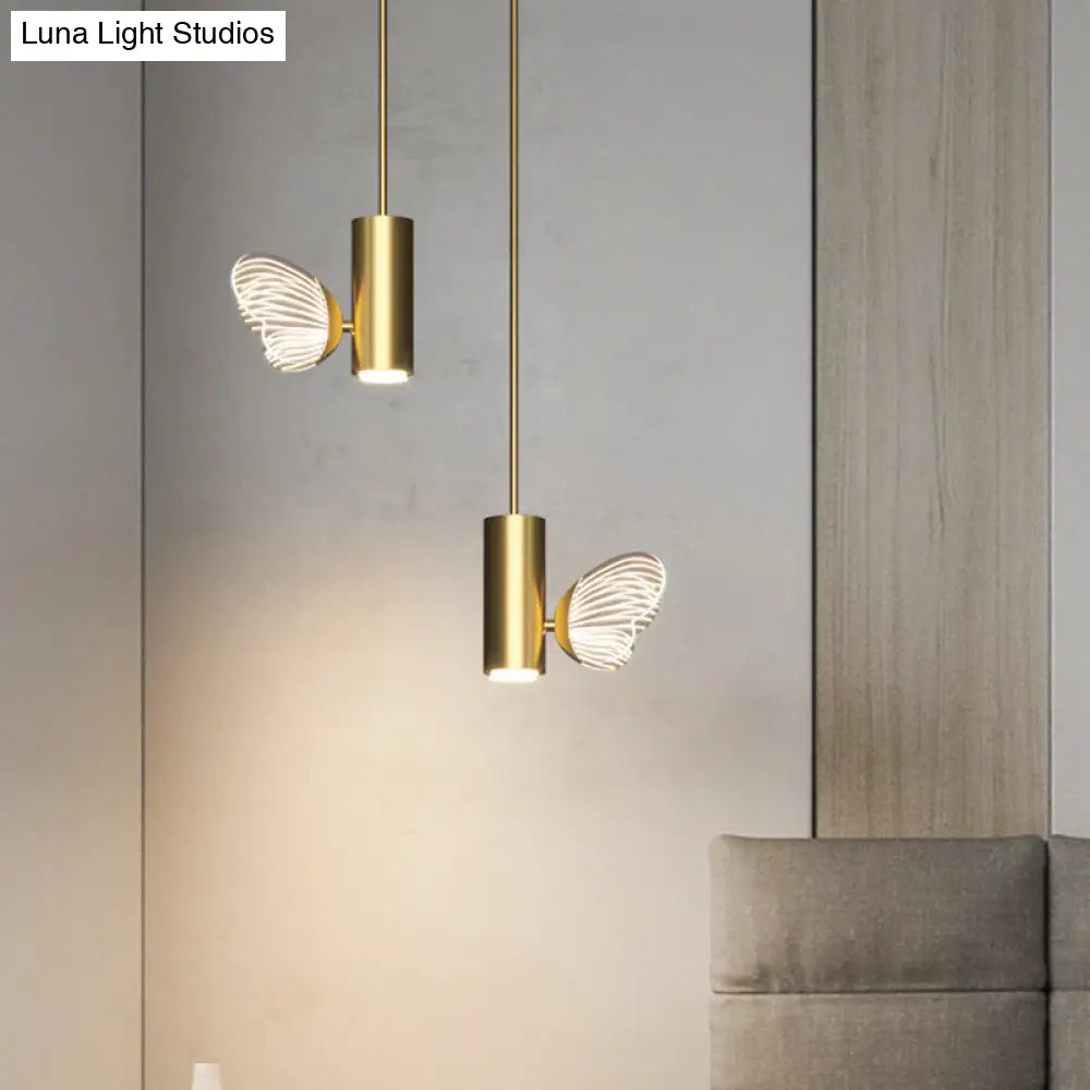 Led Brass Finish Spotlight Pendant Light With Acrylic Shade - Simple Style Twig & Butterfly Design