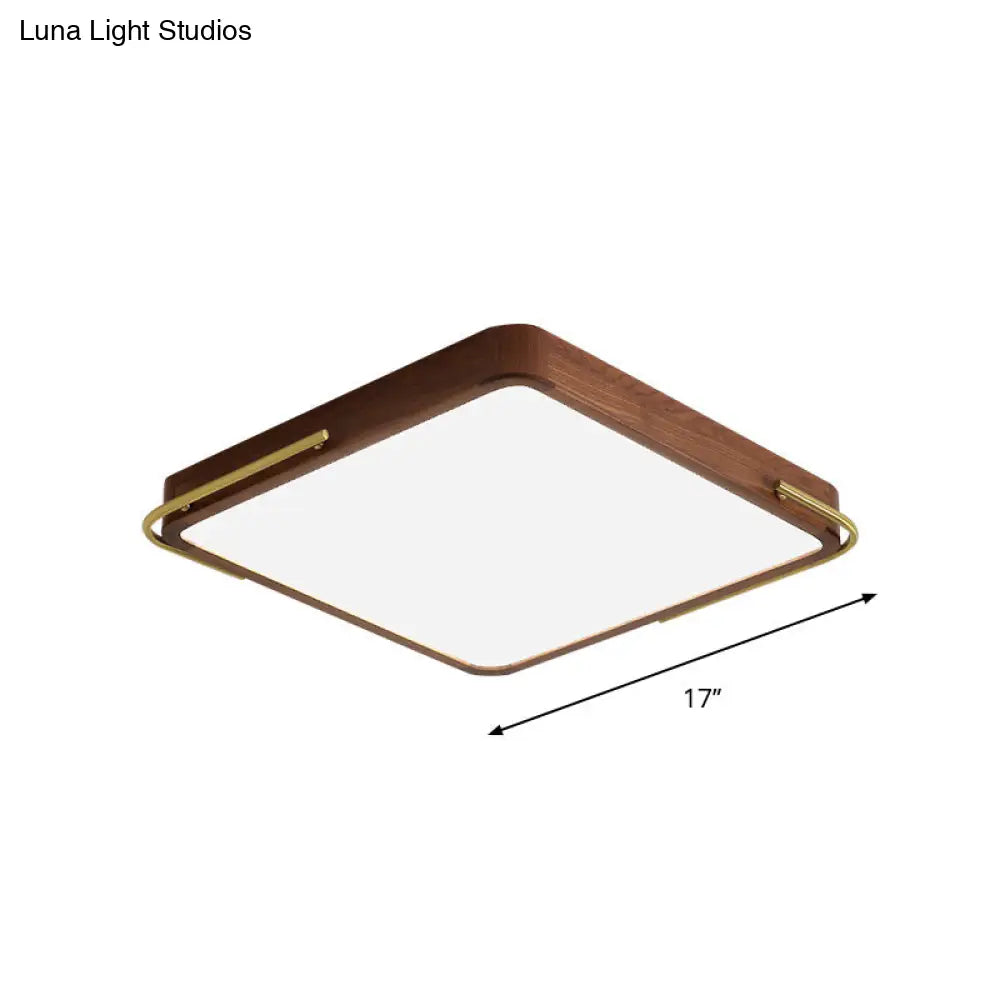 Led Brown Wood Flushmount Ceiling Light 13/19 Square Simplicity Design