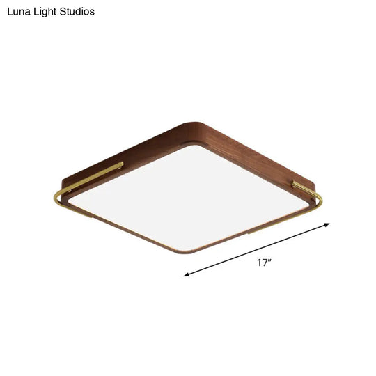 Led Brown Wood Flushmount Ceiling Light 13/19 Square Simplicity Design