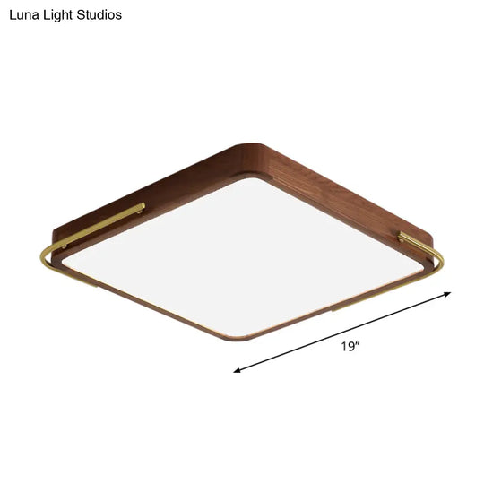 Led Brown Wood Flushmount Ceiling Light 13’/19’ Square Simplicity Design