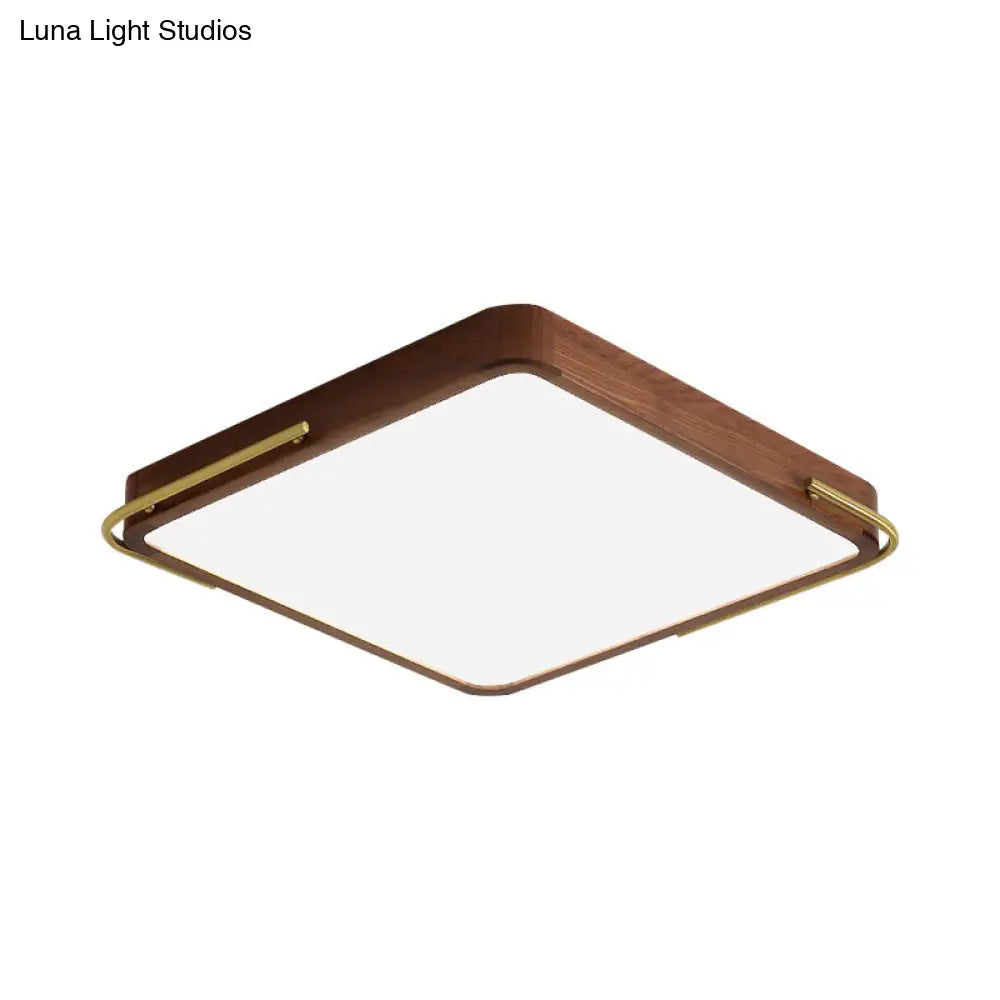 Led Brown Wood Flushmount Ceiling Light 13’/19’ Square Simplicity Design