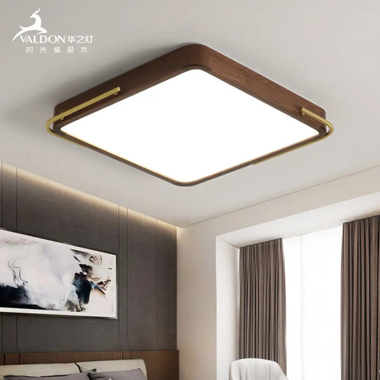 Led Brown Wood Flushmount Ceiling Light 13’/19’ Square Simplicity Design / 13’