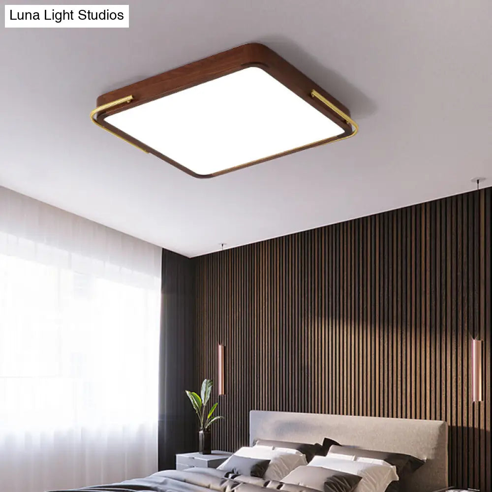 Led Brown Wood Flushmount Ceiling Light 13’/19’ Square Simplicity Design