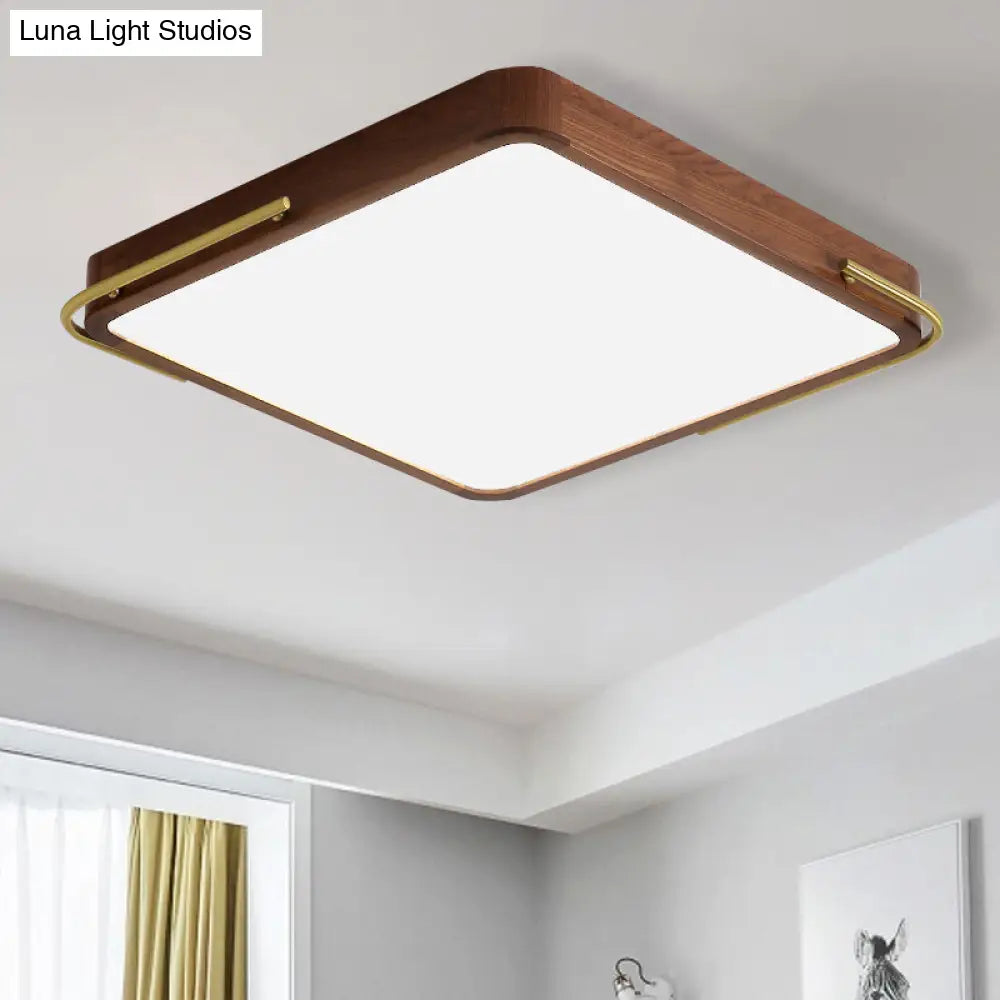 Led Brown Wood Flushmount Ceiling Light 13’/19’ Square Simplicity Design