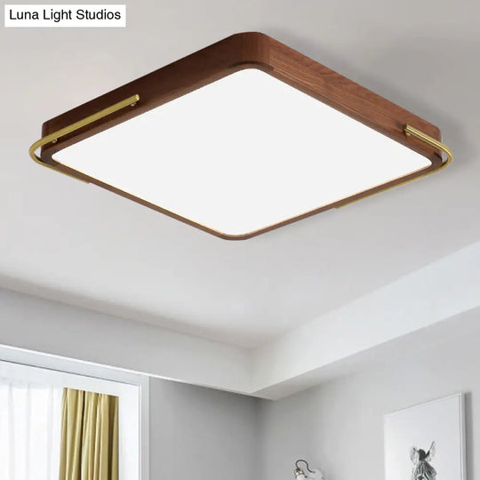 Led Brown Wood Flushmount Ceiling Light 13/19 Square Simplicity Design