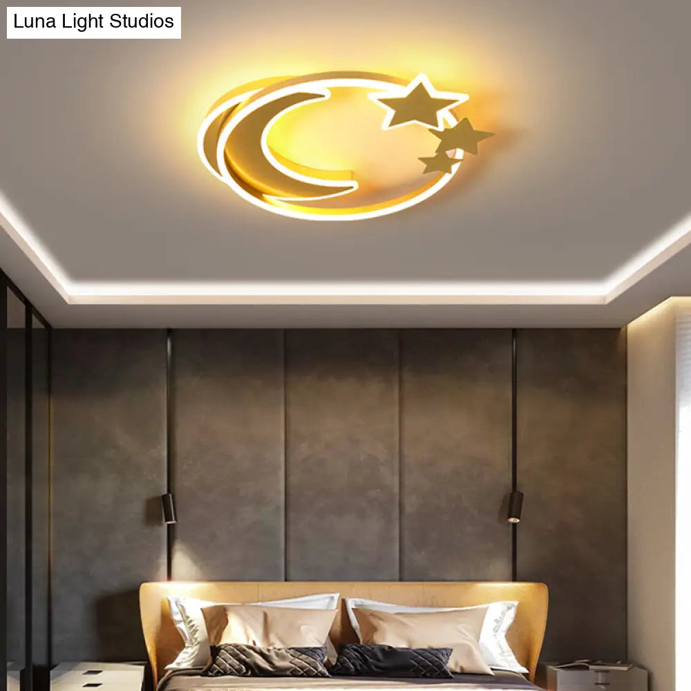 Led Cartoon Crescent And Star Flushmount Ceiling Light For Bedrooms - Aluminum Fixture