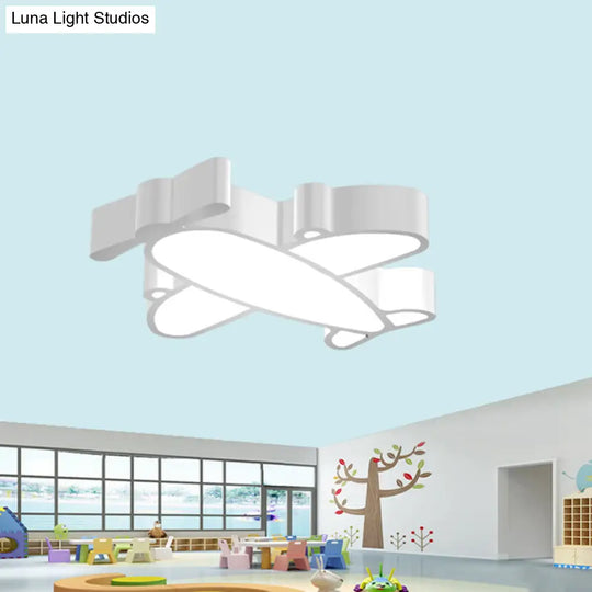 Led Cartoon Plane Flush Mount Ceiling Light With Acrylic Shade - Red Pink And Blue White