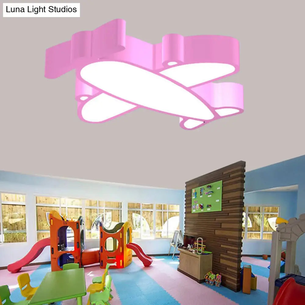 Led Cartoon Plane Flush Mount Ceiling Light With Acrylic Shade - Red Pink And Blue