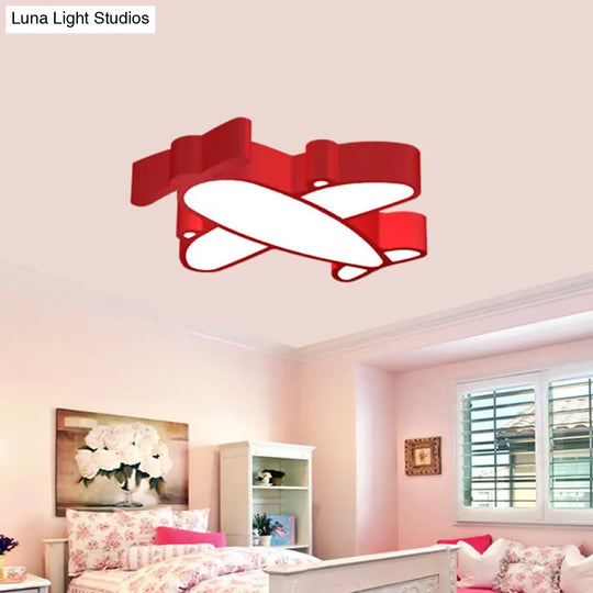 Led Cartoon Plane Flush Mount Ceiling Light With Acrylic Shade - Red Pink And Blue