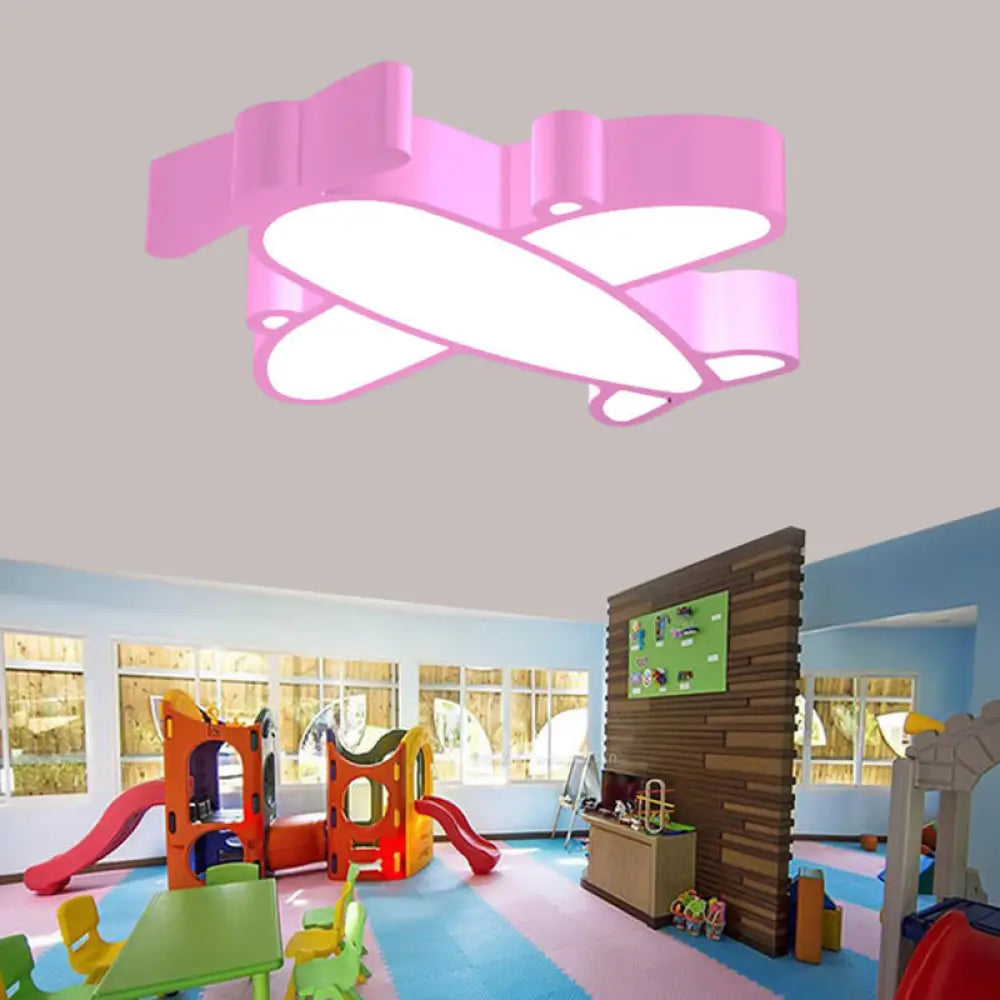 Led Cartoon Plane Flush Mount Ceiling Light With Acrylic Shade - Red Pink And Blue