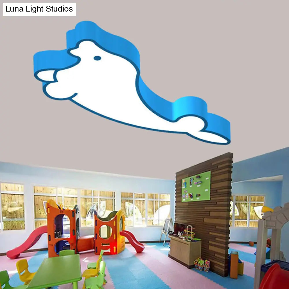 Led Cartoon Seal Ceiling Light With Colorful Acrylic Shade - Flush Mount Fixture