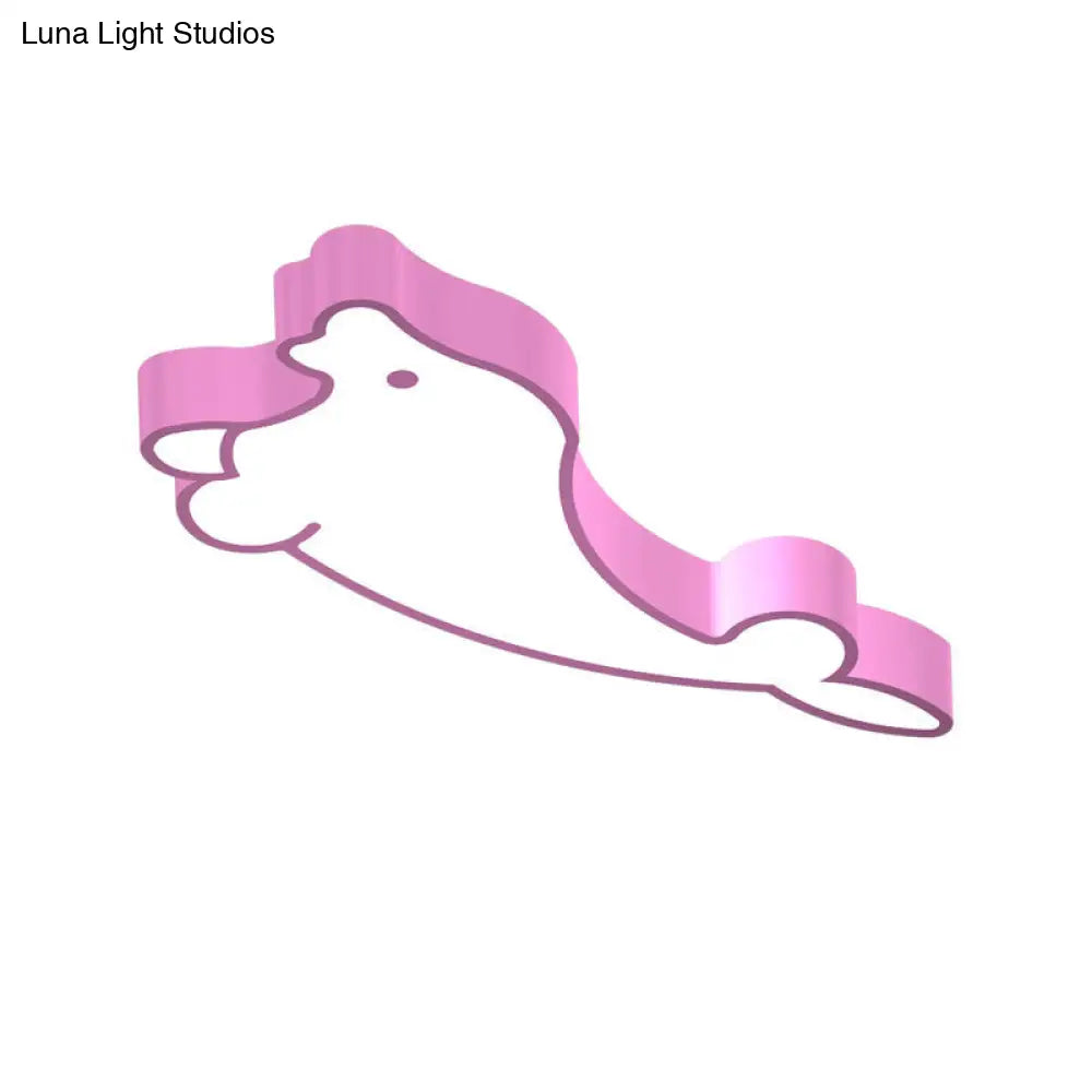 Led Cartoon Seal Ceiling Light With Colorful Acrylic Shade - Flush Mount Fixture Pink