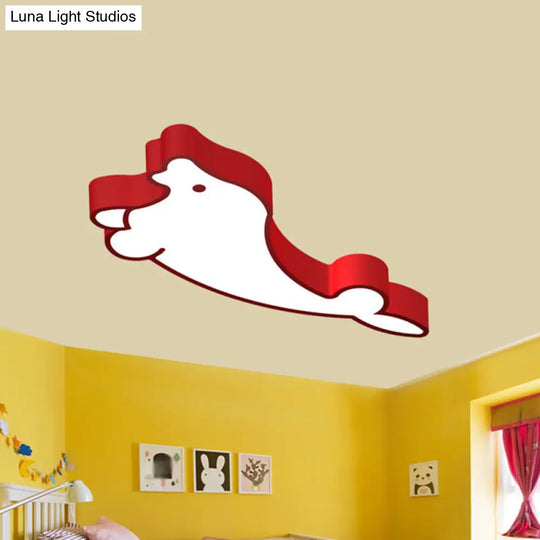 Led Cartoon Seal Ceiling Light With Colorful Acrylic Shade - Flush Mount Fixture Red