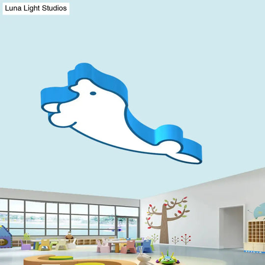 Led Cartoon Seal Ceiling Light With Colorful Acrylic Shade - Flush Mount Fixture Blue