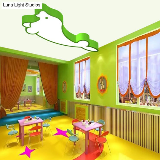 Led Cartoon Seal Ceiling Light With Colorful Acrylic Shade - Flush Mount Fixture Green